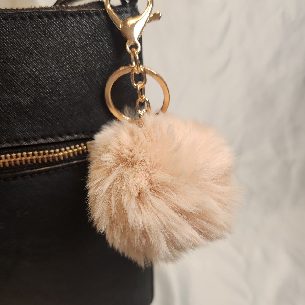 Beige Pom Pom Bag Charm/Keychain